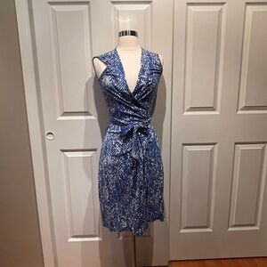 Diane Von Furstenberg Abstract Blue and White Midi Dress